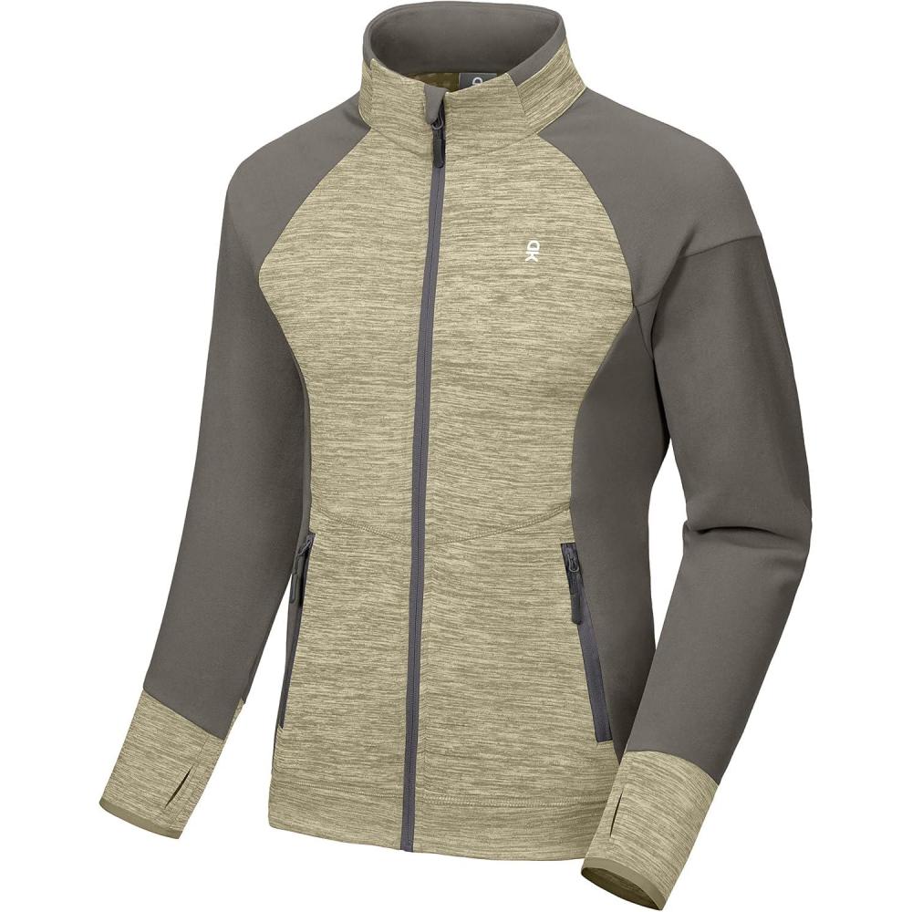 imageLittle Donkey Andy Mens Ultra Soft Warm Fleece Hybrid Jacket Lightweight Thermal Running Coat for Golf HikingKhaki Heather