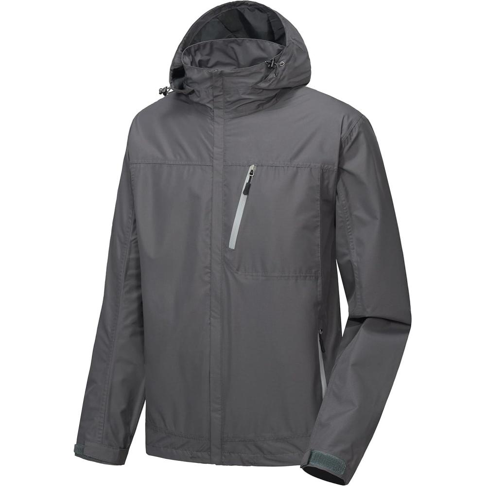 imageLittle Donkey Andy Mens Waterproof Rain Jacket Outdoor Lightweight Hooded Raincoat for Hiking Golf Travel FishingA3grey