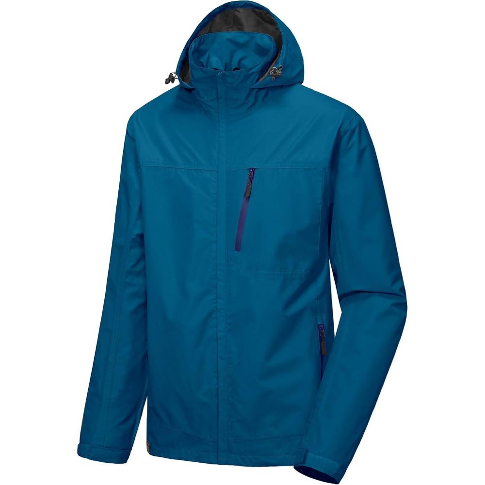 imageLittle Donkey Andy Mens Waterproof Rain Jacket Outdoor Lightweight Hooded Raincoat for Hiking Golf Travel FishingA4blue