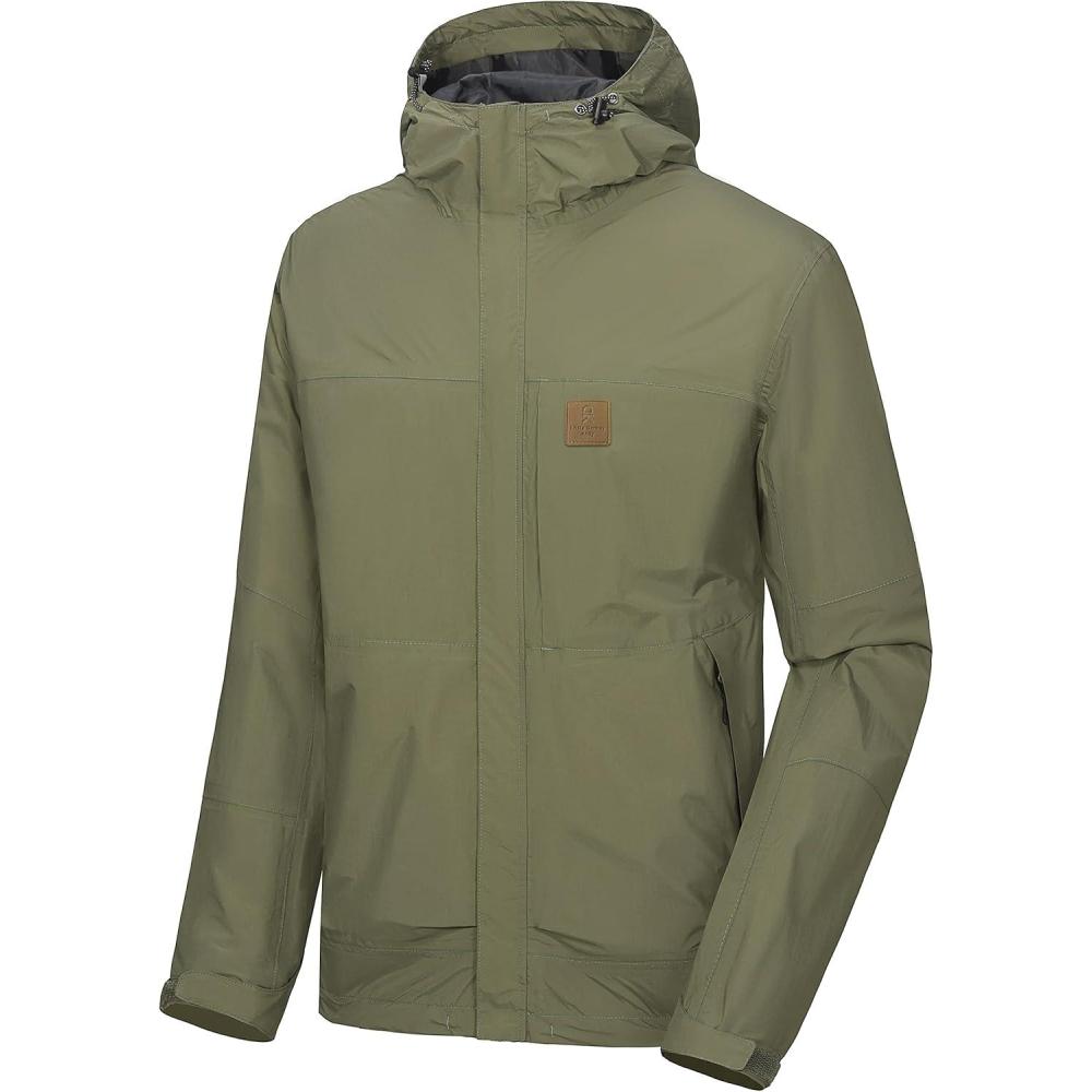 imageLittle Donkey Andy Mens Waterproof Rain Jacket Windproof Light Jacket Outdoor Rain Shell with Hood for Hiking Travel GolfBurnt Olive