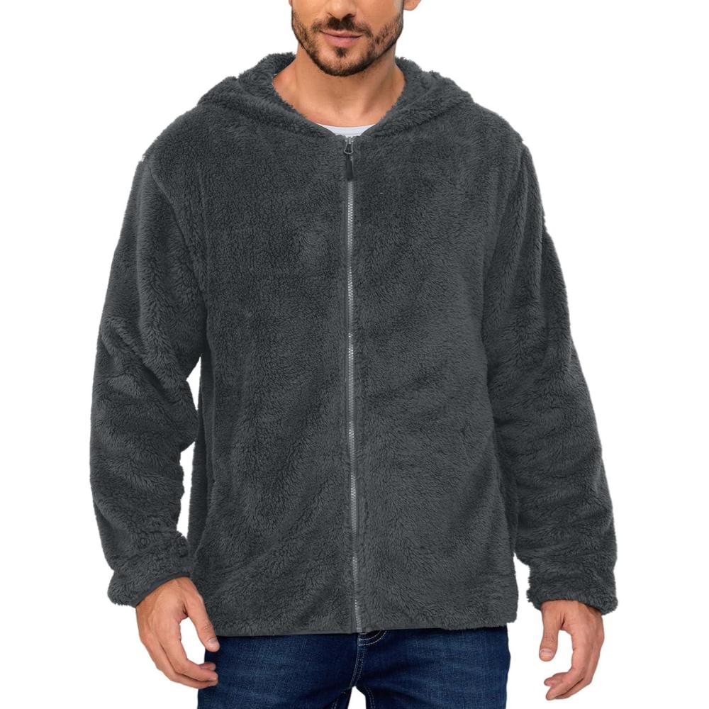imageLittle Donkey Andy Mens Winter Hoodies Sherpa Fleece Jacket Warm Lightweight Sweatshirt Zip Up Outerwear Fuzzy CoatDeepgray