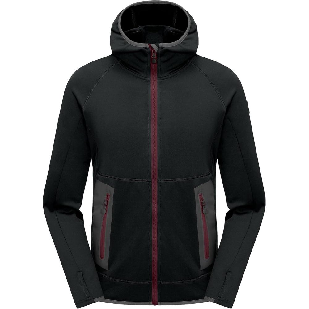 imageLittle Donkey Andy Mens Winter Ultra Stretch Warm Fleece Running Jacket Thumb Holes Hooded Coat HikingBlack