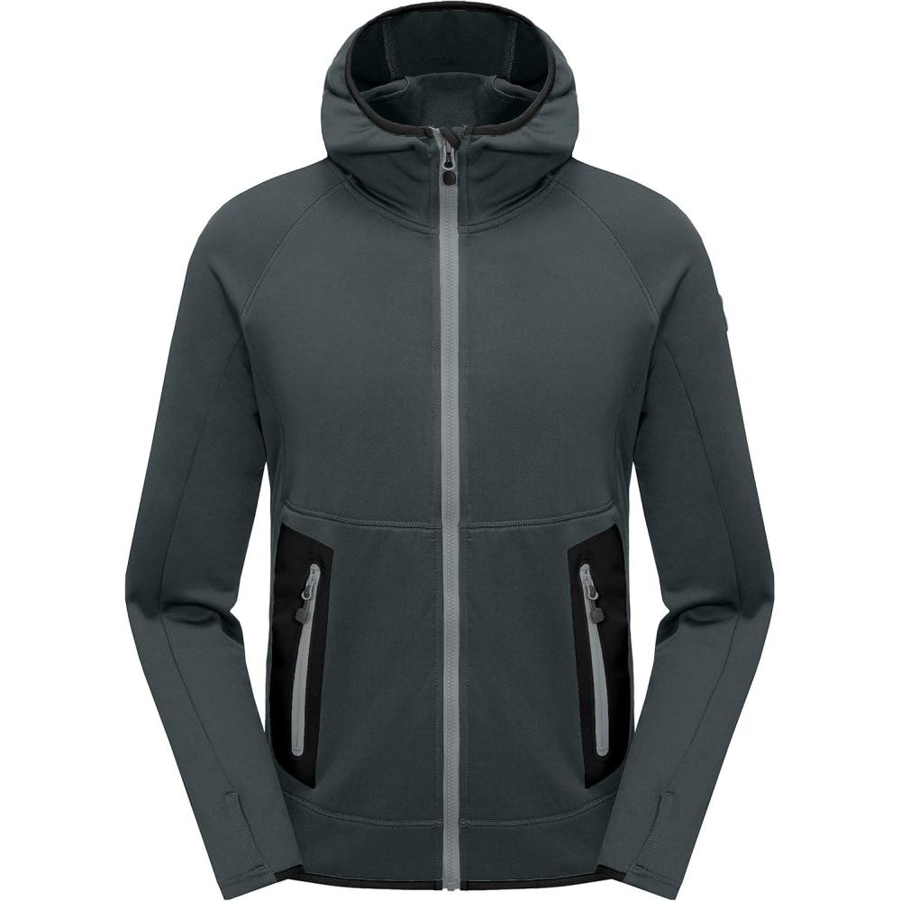 imageLittle Donkey Andy Mens Winter Ultra Stretch Warm Fleece Running Jacket Thumb Holes Hooded Coat HikingDark Grey