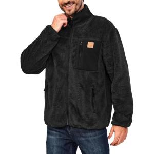 Little Donkey Andy Men’s Fuzzy Fleece Jacket Sherpa Jackets Full Zip Up Thermal Coat with 3 Zipper Pockets for Fall Winter(Black)