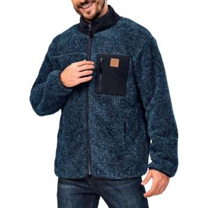 Little Donkey Andy Men’s Fuzzy Fleece Jacket Sherpa Jackets Full Zip Up Thermal Coat with 3 Zipper Pockets for Fall Winter(Dark Blue)