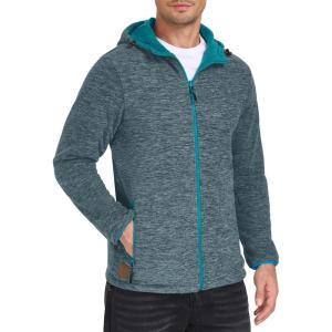 Little Donkey Andy Men’s Lightweight Reversible Polar Fleece Jacket Full Zip Hoodie with Pockets Thermal Outdoor Coat(Mallard Green Heather/Harbor Blue)