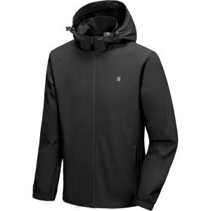 Little Donkey Andy Men’s Lightweight Windbreaker Jacket Removable Hooded Windproof Coat for Running Hiking Golf(Black)