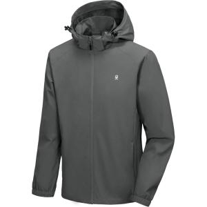 Little Donkey Andy Men’s Lightweight Windbreaker Jacket Removable Hooded Windproof Coat for Running Hiking Golf(Dark Gray)