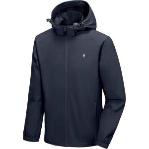 Little Donkey Andy Men’s Lightweight Windbreaker Jacket Removable Hooded Windproof Coat for Running Hiking Golf(Deep Blue)