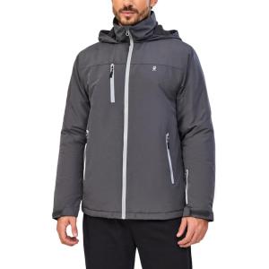 Little Donkey Andy Men’s Lightweight Winter Jacket Hooded Windproof Warm Insulated Jacket for Ski Hiking(Grey)
