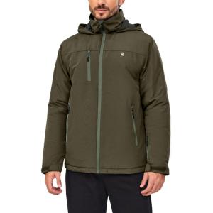 Little Donkey Andy Men’s Lightweight Winter Jacket Hooded Windproof Warm Insulated Jacket for Ski Hiking(Olive Green)