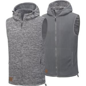 Little Donkey Andy Men’s Reversible Fleece Vest Lightweight Warm Sleeveless Jacket with Hood for Hiking Walking Travel(Grey Heather)