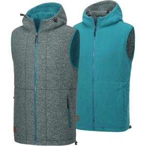 Little Donkey Andy Men’s Reversible Fleece Vest Lightweight Warm Sleeveless Jacket with Hood for Hiking Walking Travel(Mallard Green Heather/Harbor Blue)