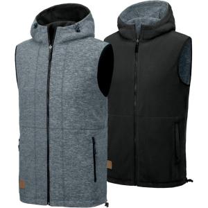 Little Donkey Andy Men’s Reversible Fleece Vest Lightweight Warm Sleeveless Jacket with Hood for Hiking Walking Travel(Monument Heather/Black)
