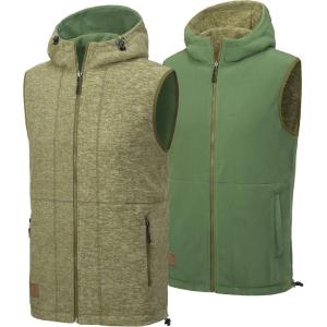Little Donkey Andy Men’s Reversible Fleece Vest Lightweight Warm Sleeveless Jacket with Hood for Hiking Walking Travel(Olive Green Heather/Olive Green)