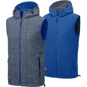 Little Donkey Andy Men’s Reversible Fleece Vest Lightweight Warm Sleeveless Jacket with Hood for Hiking Walking Travel(True Navy Heather/Lapis Blue)