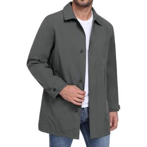 Little Donkey Andy Men’s Waterproof Mid-Length Trench Coat, Lightweight Long Rain Coat, Single Breasted Overcoat(A.iron Gray)
