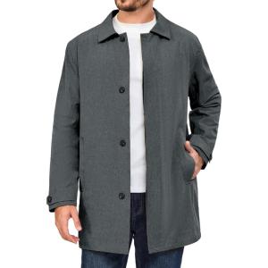 Little Donkey Andy Men’s Waterproof Mid-Length Trench Coat, Lightweight Long Rain Coat, Single Breasted Overcoat(Charcoal Heather)