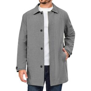 Little Donkey Andy Men’s Waterproof Mid-Length Trench Coat, Lightweight Long Rain Coat, Single Breasted Overcoat(Gray Heather)