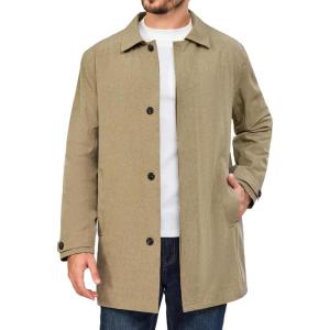 Little Donkey Andy Men’s Waterproof Mid-Length Trench Coat, Lightweight Long Rain Coat, Single Breasted Overcoat(Khaki Heather)