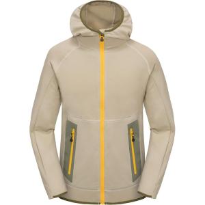 Little Donkey Andy Men’s Winter Ultra Stretch Warm Fleece Running Jacket Thumb Holes Hooded Coat Hiking(Light Khaki)