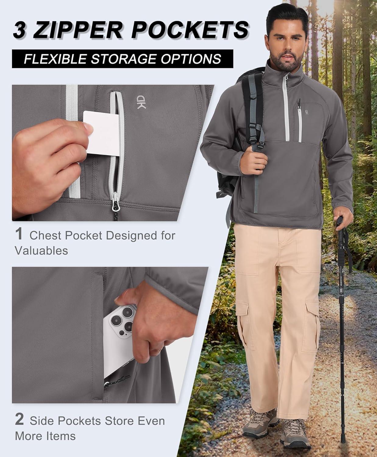 imageLittle Donkey Andy Mens 14 Zip Pullover Golf Sweatshirts Waterproof Long Sleeve Athletic Shirts with 3 Pockets for MTBGrey
