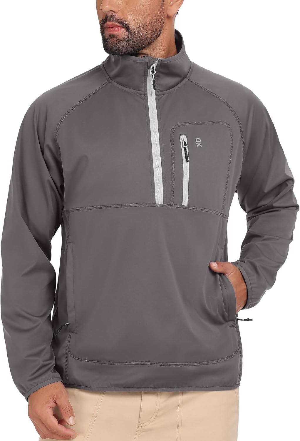 imageLittle Donkey Andy Mens 14 Zip Pullover Golf Sweatshirts Waterproof Long Sleeve Athletic Shirts with 3 Pockets for MTBGrey