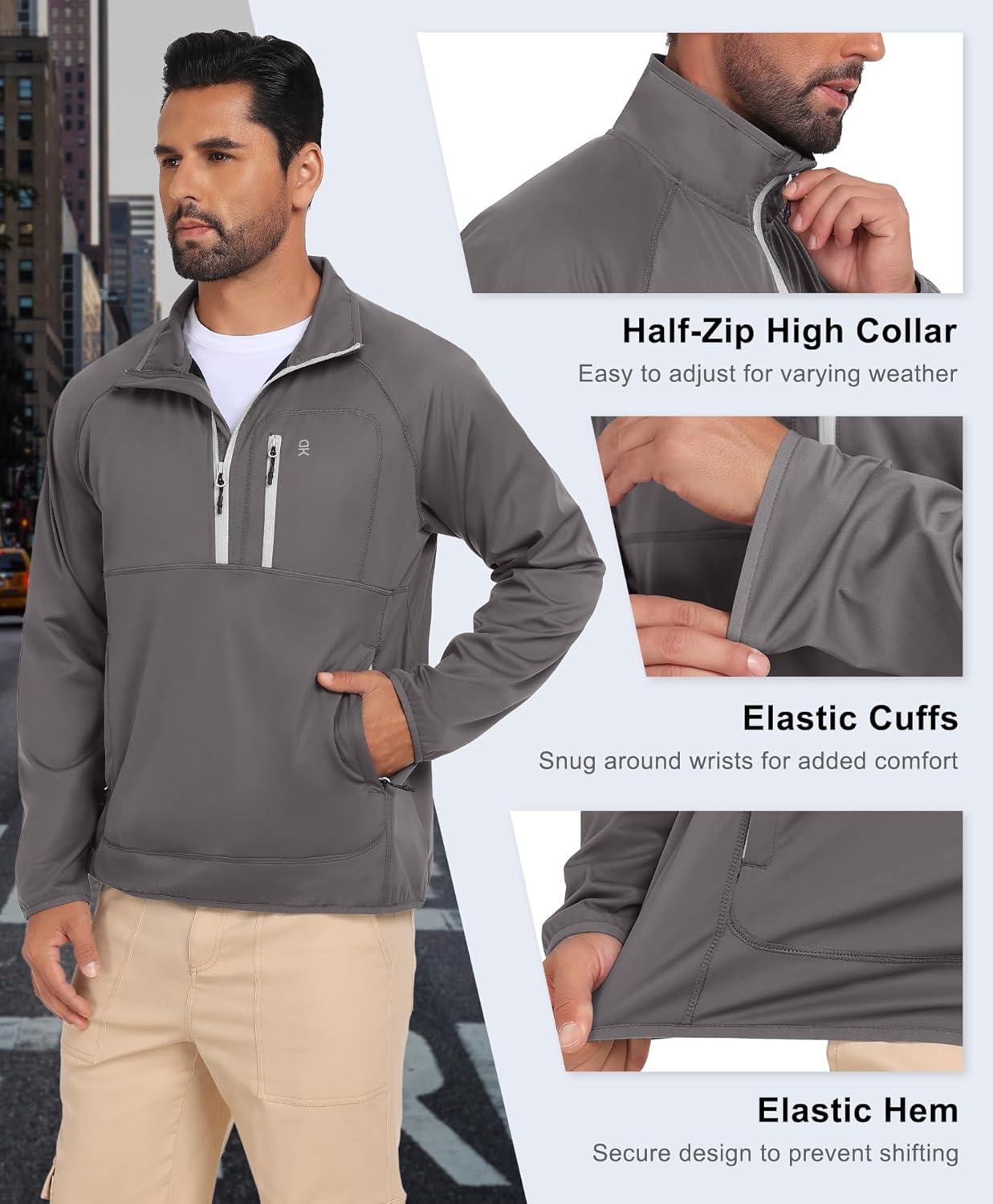 imageLittle Donkey Andy Mens 14 Zip Pullover Golf Sweatshirts Waterproof Long Sleeve Athletic Shirts with 3 Pockets for MTBGrey