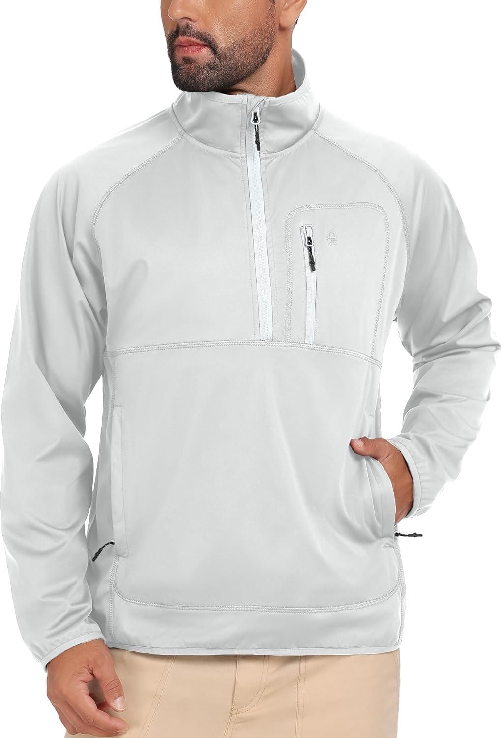 imageLittle Donkey Andy Mens 14 Zip Pullover Golf Sweatshirts Waterproof Long Sleeve Athletic Shirts with 3 Pockets for MTBWhite