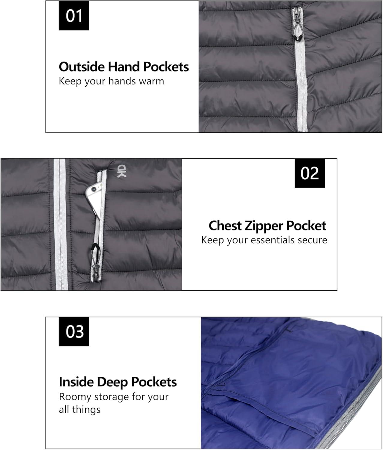 imageLittle Donkey Andy Mens Packable Lightweight Puffer Jacket Hooded Windproof Winter Coat with Recycled Insulation Grey M