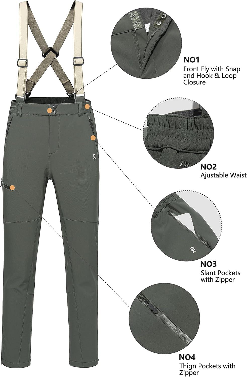 imageLittle Donkey Andy Mens Skiing Bibs Fleece Lined Snow Pants Winter WaterRepellent Snowboard Pants with SuspendersIvy Green