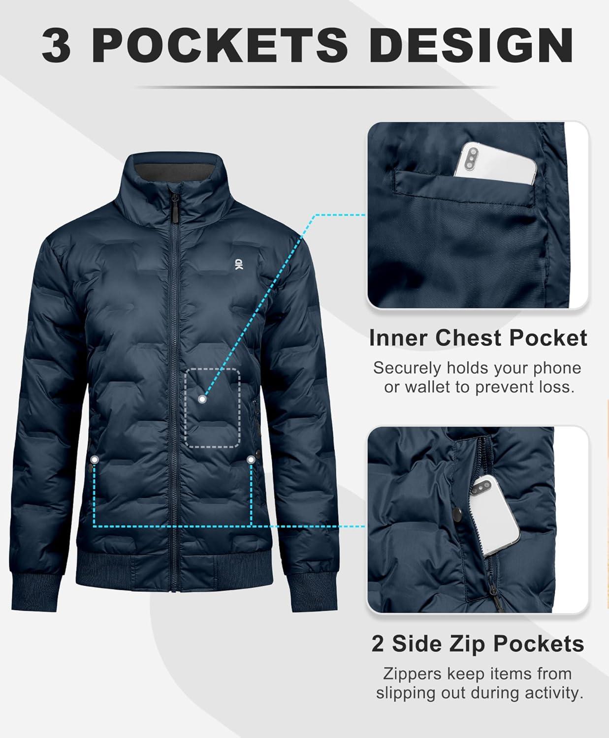 imageLittle Donkey Andy Womens Puffer Jacket Lightweight Quilted Jackets Winter Warm Light Stand Collar Jacket with 3 PocketsDark Blue
