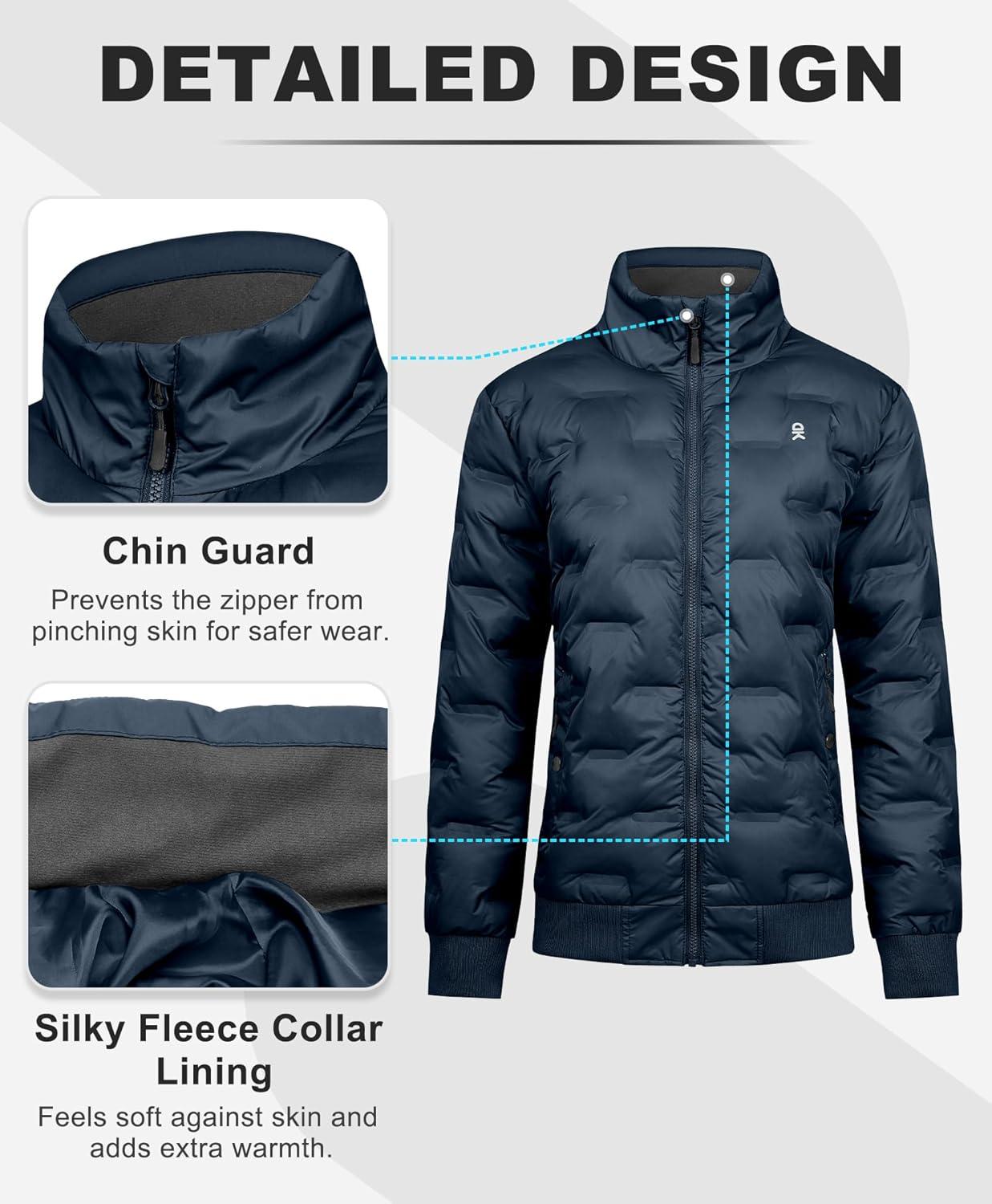 imageLittle Donkey Andy Womens Puffer Jacket Lightweight Quilted Jackets Winter Warm Light Stand Collar Jacket with 3 PocketsDark Blue