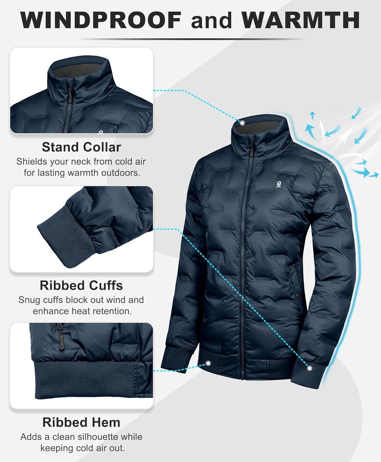 imageLittle Donkey Andy Womens Puffer Jacket Lightweight Quilted Jackets Winter Warm Light Stand Collar Jacket with 3 PocketsDark Blue