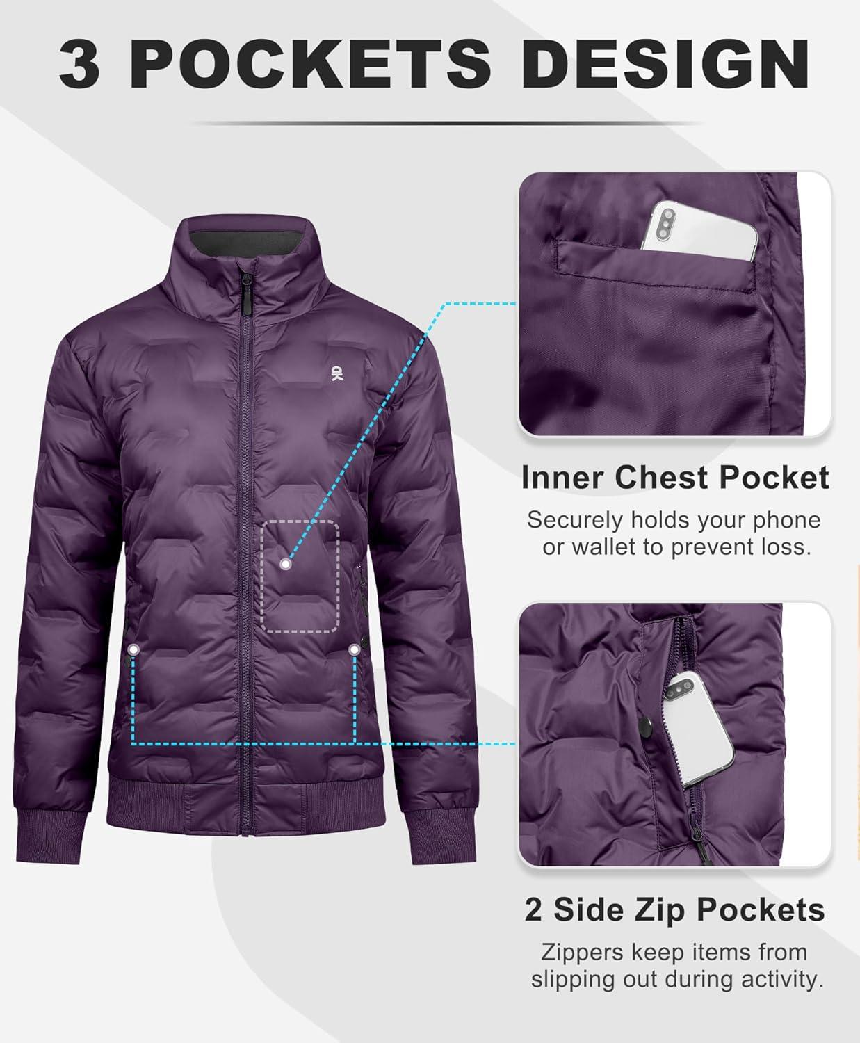 imageLittle Donkey Andy Womens Puffer Jacket Lightweight Quilted Jackets Winter Warm Light Stand Collar Jacket with 3 PocketsDark Purple