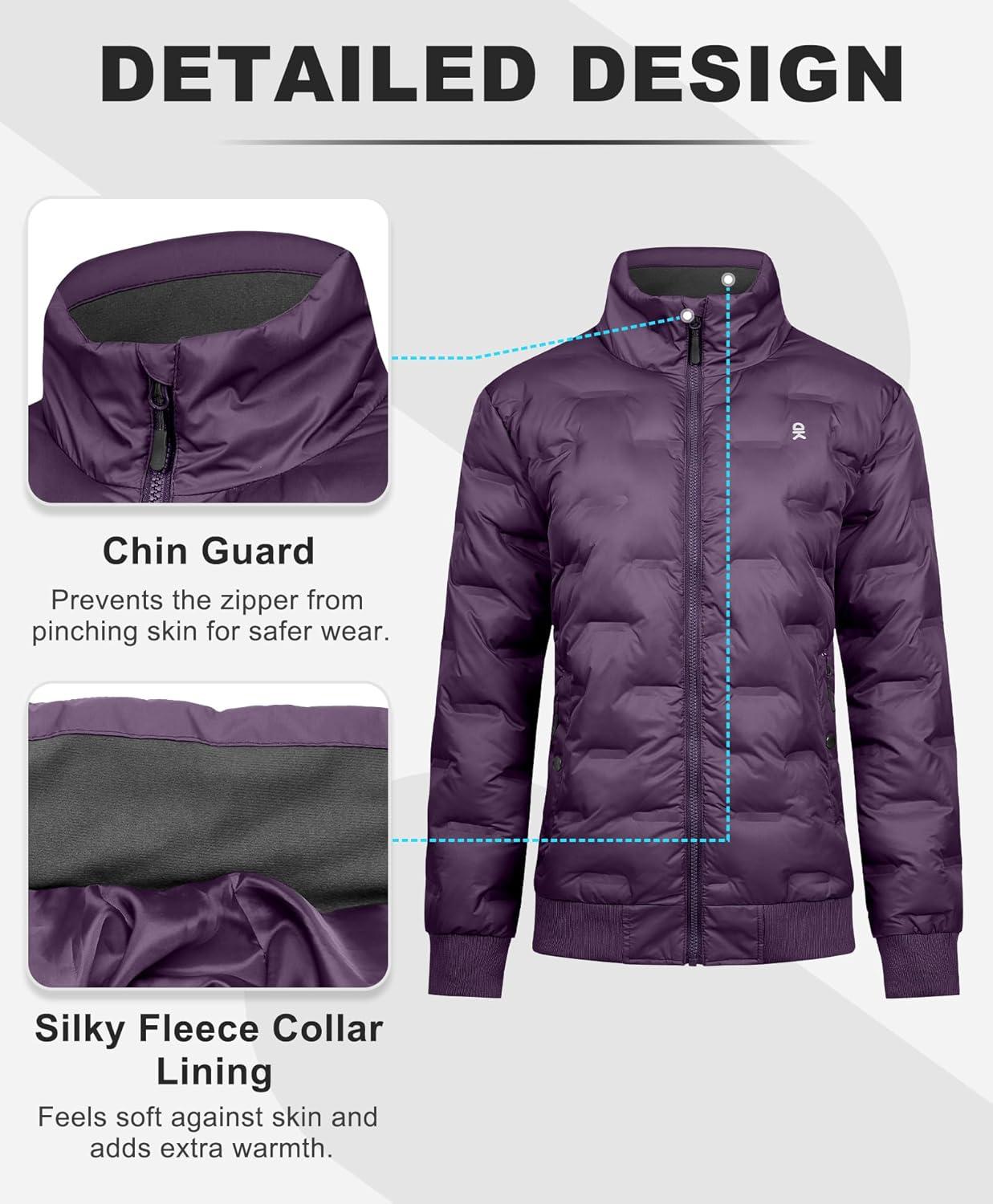 imageLittle Donkey Andy Womens Puffer Jacket Lightweight Quilted Jackets Winter Warm Light Stand Collar Jacket with 3 PocketsDark Purple