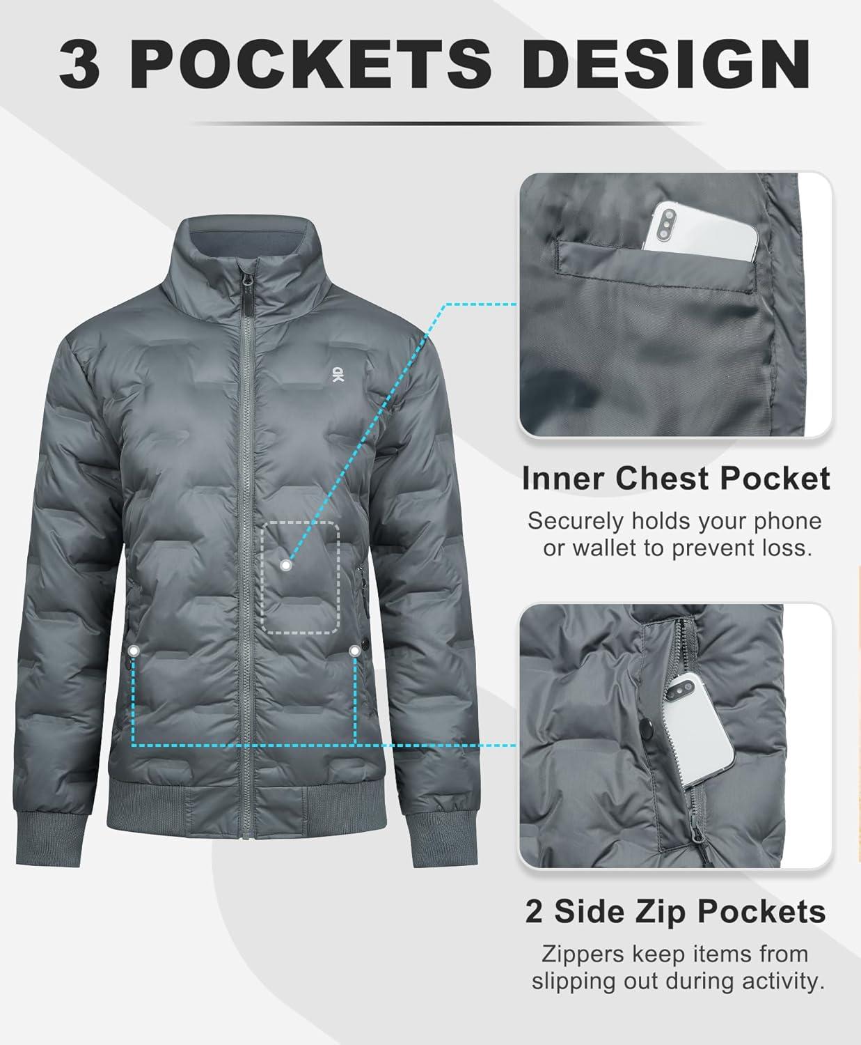 imageLittle Donkey Andy Womens Puffer Jacket Lightweight Quilted Jackets Winter Warm Light Stand Collar Jacket with 3 PocketsIron Gray