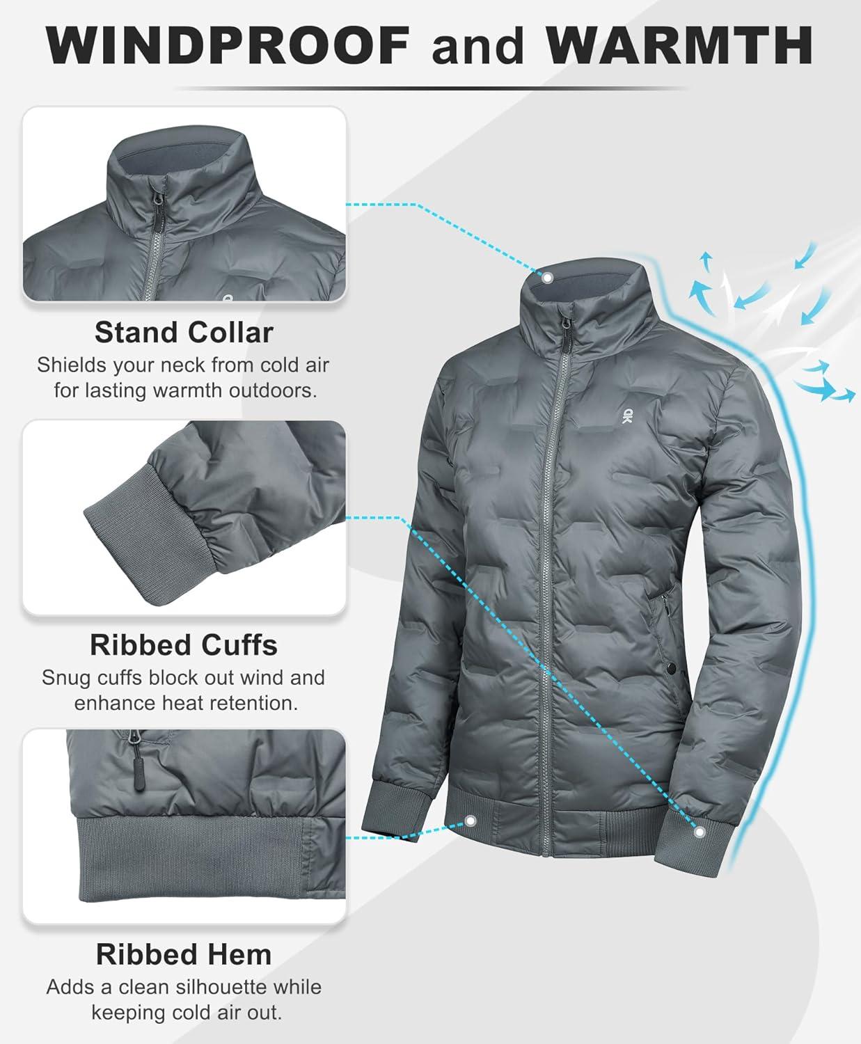 imageLittle Donkey Andy Womens Puffer Jacket Lightweight Quilted Jackets Winter Warm Light Stand Collar Jacket with 3 PocketsIron Gray