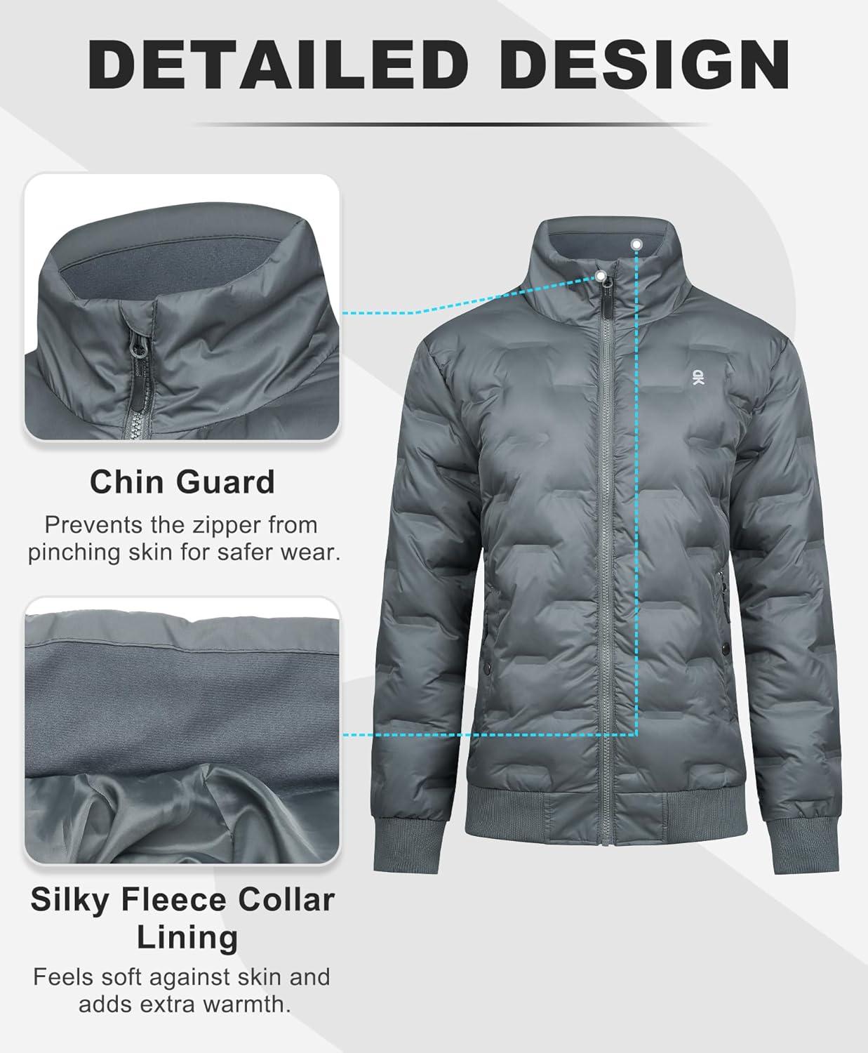 imageLittle Donkey Andy Womens Puffer Jacket Lightweight Quilted Jackets Winter Warm Light Stand Collar Jacket with 3 PocketsIron Gray
