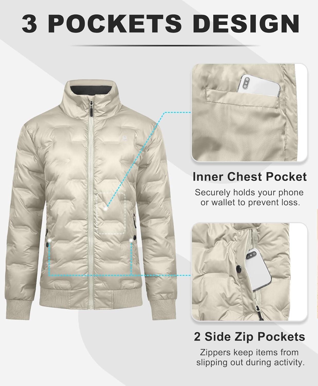 imageLittle Donkey Andy Womens Puffer Jacket Lightweight Quilted Jackets Winter Warm Light Stand Collar Jacket with 3 PocketsKhaki
