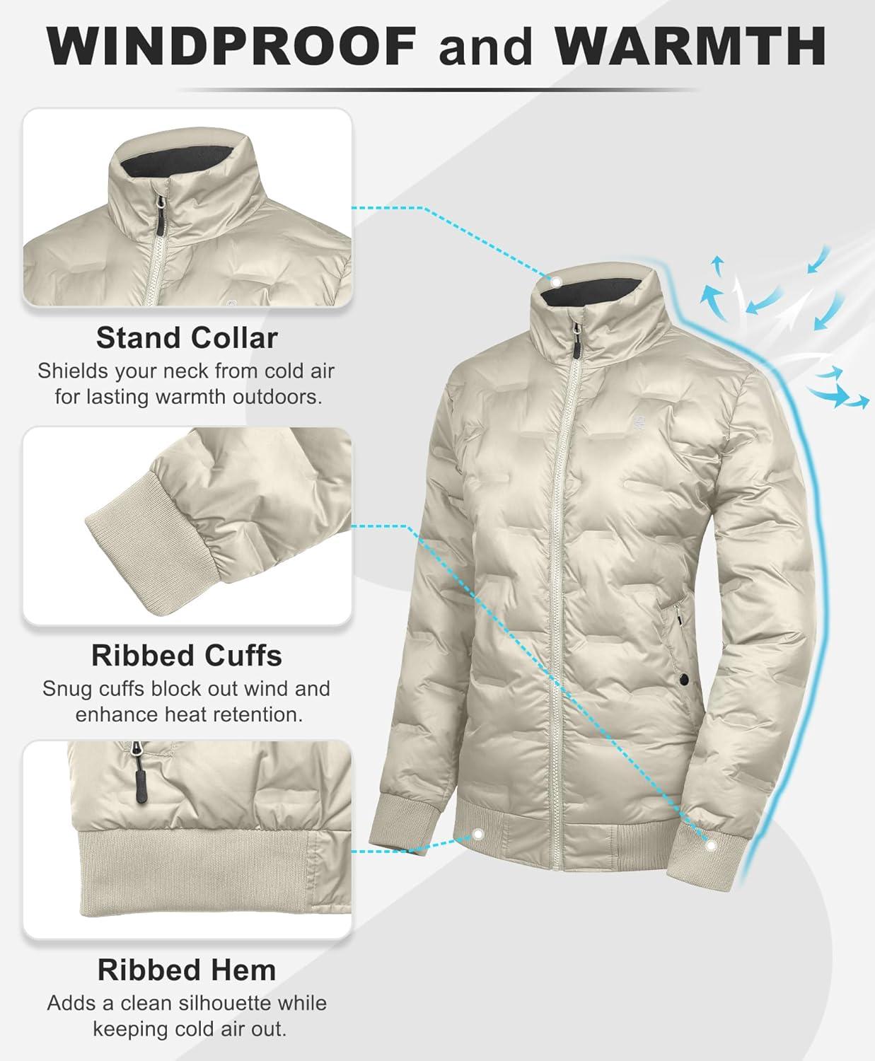 imageLittle Donkey Andy Womens Puffer Jacket Lightweight Quilted Jackets Winter Warm Light Stand Collar Jacket with 3 PocketsKhaki