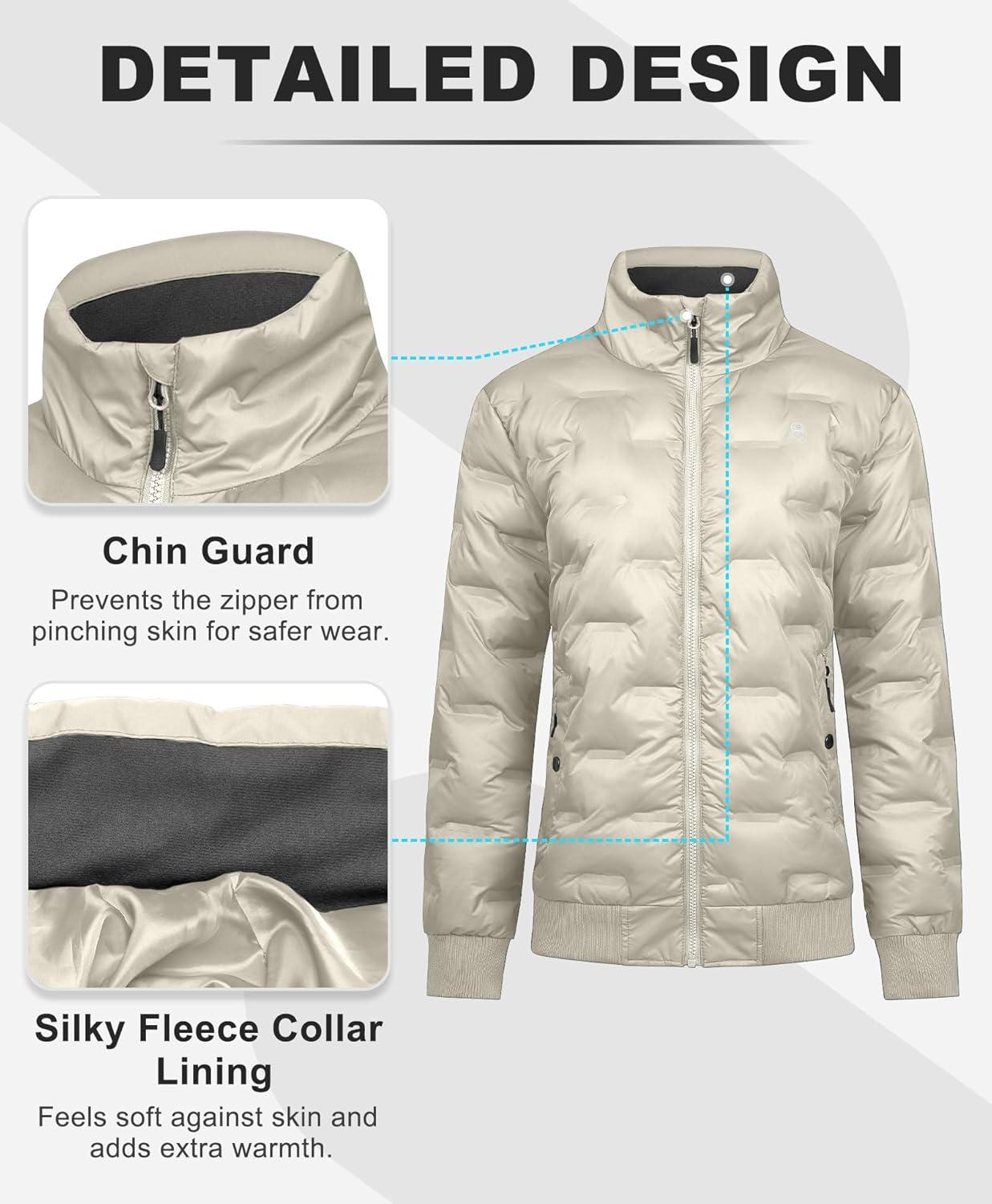 imageLittle Donkey Andy Womens Puffer Jacket Lightweight Quilted Jackets Winter Warm Light Stand Collar Jacket with 3 PocketsKhaki