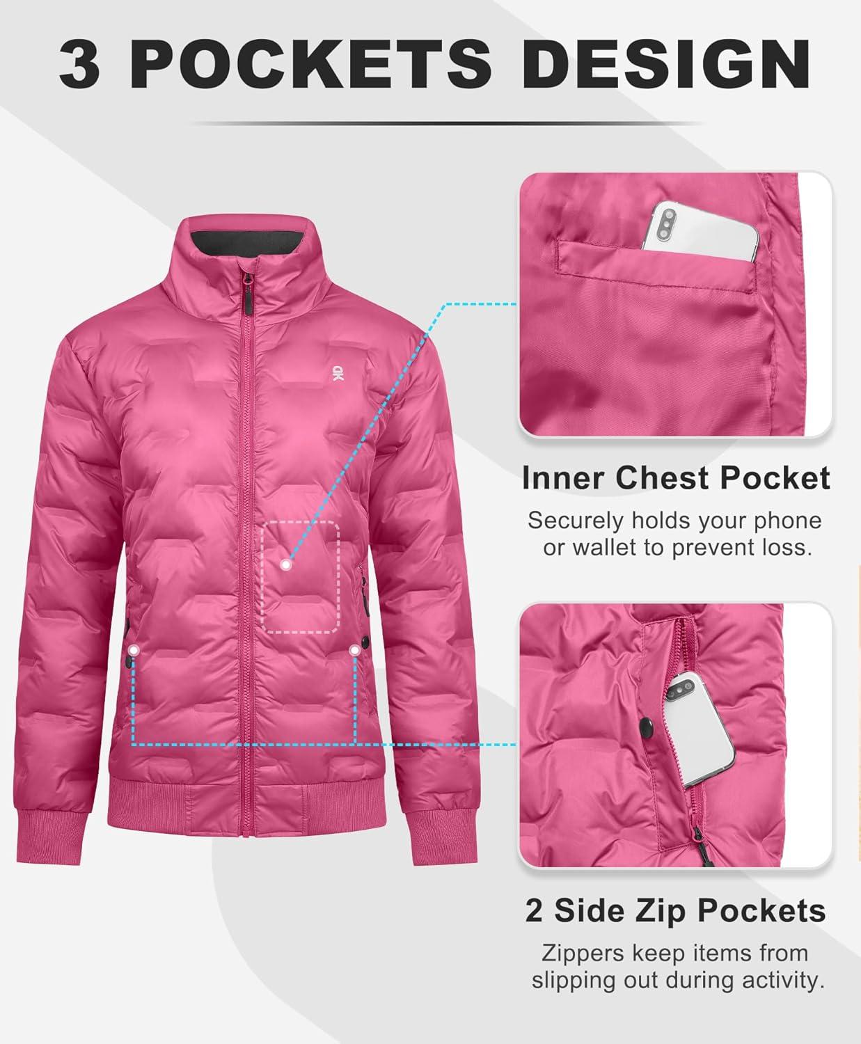 imageLittle Donkey Andy Womens Puffer Jacket Lightweight Quilted Jackets Winter Warm Light Stand Collar Jacket with 3 PocketsRose Red