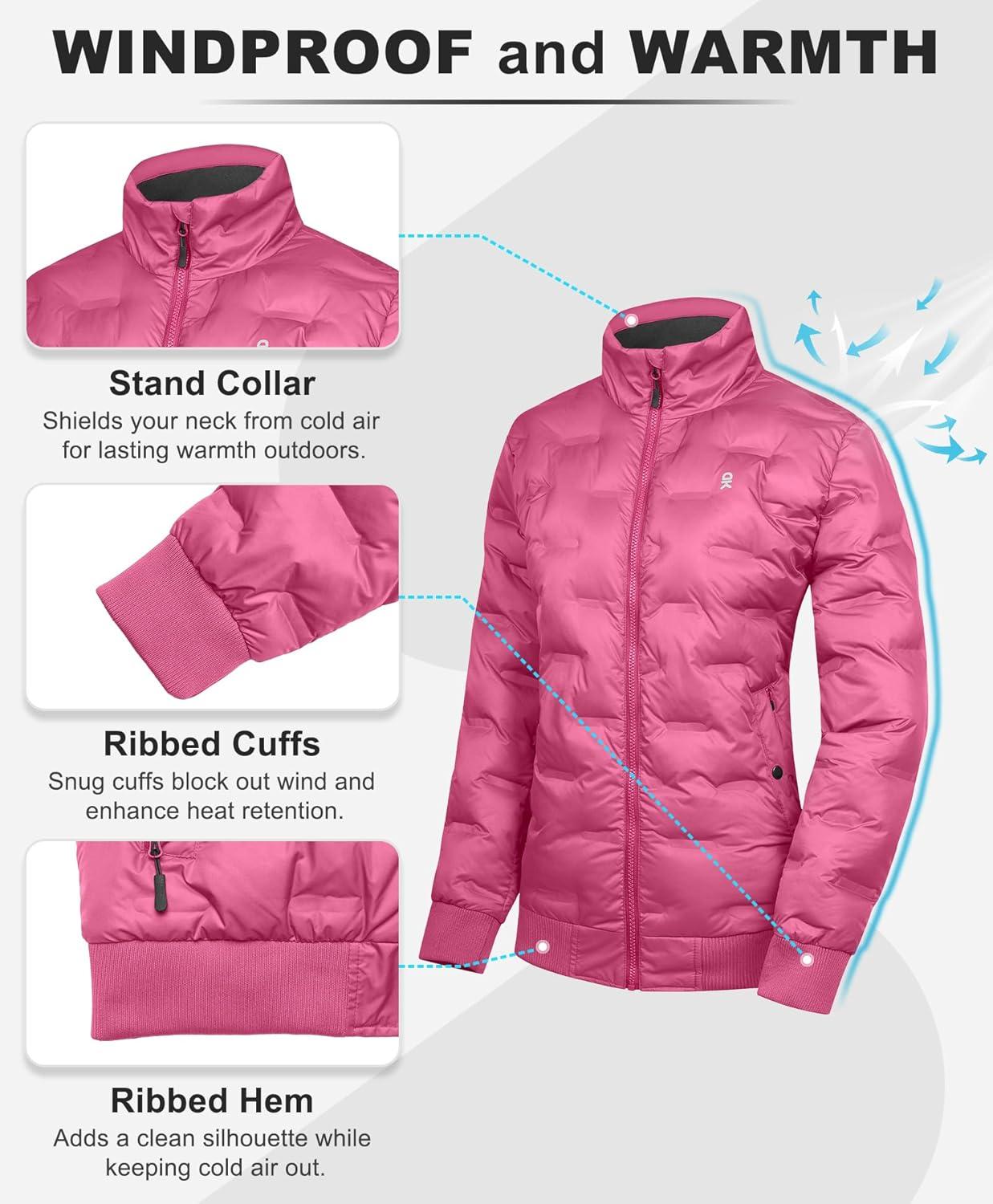 imageLittle Donkey Andy Womens Puffer Jacket Lightweight Quilted Jackets Winter Warm Light Stand Collar Jacket with 3 PocketsRose Red