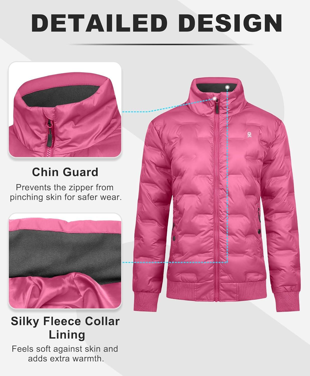 imageLittle Donkey Andy Womens Puffer Jacket Lightweight Quilted Jackets Winter Warm Light Stand Collar Jacket with 3 PocketsRose Red