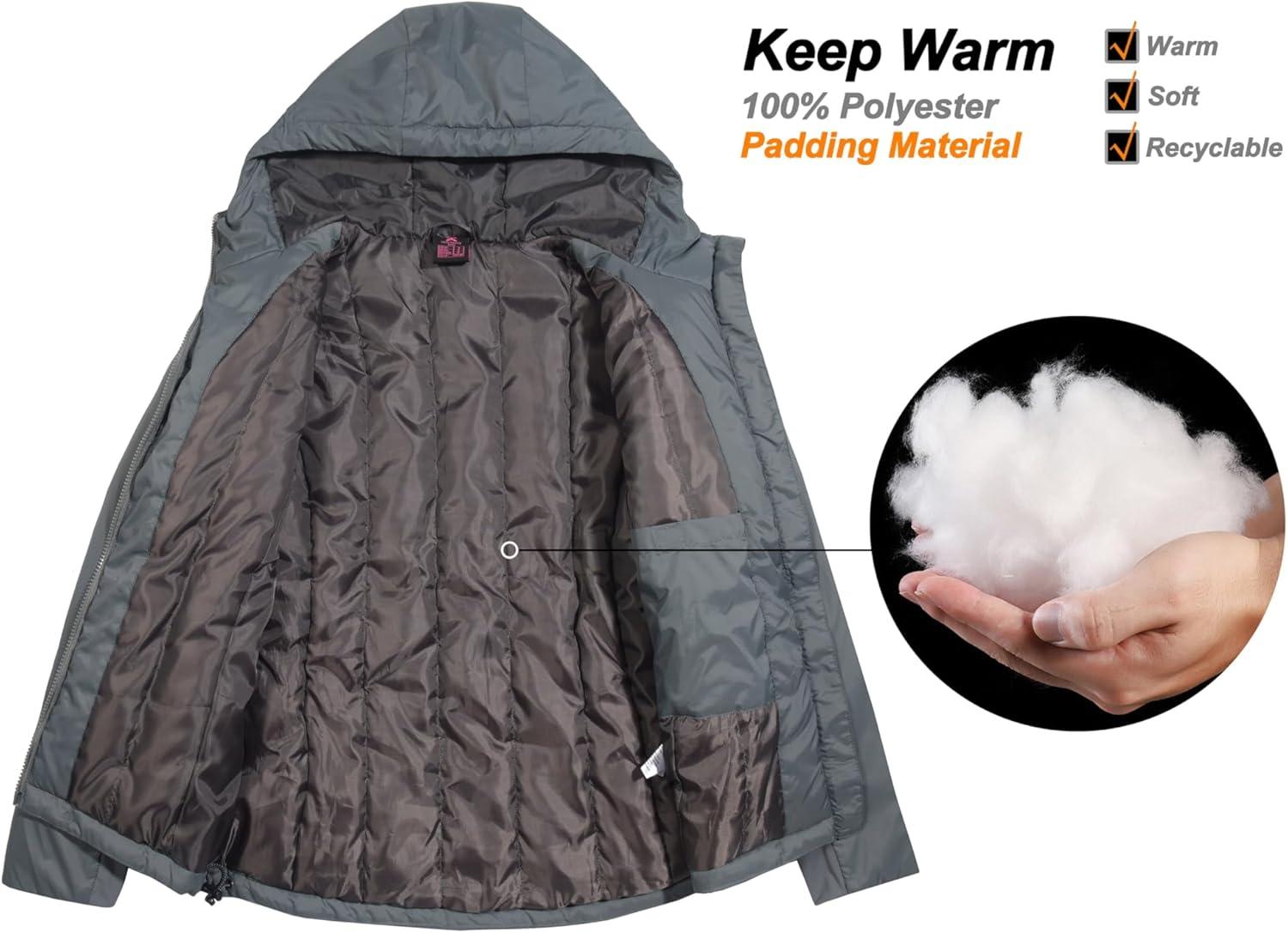 imageLittle Donkey Andy Womens Puffer Jacket Lightweight Windproof Warm for Hiking Travel Ski with Recycled InsulationGrey
