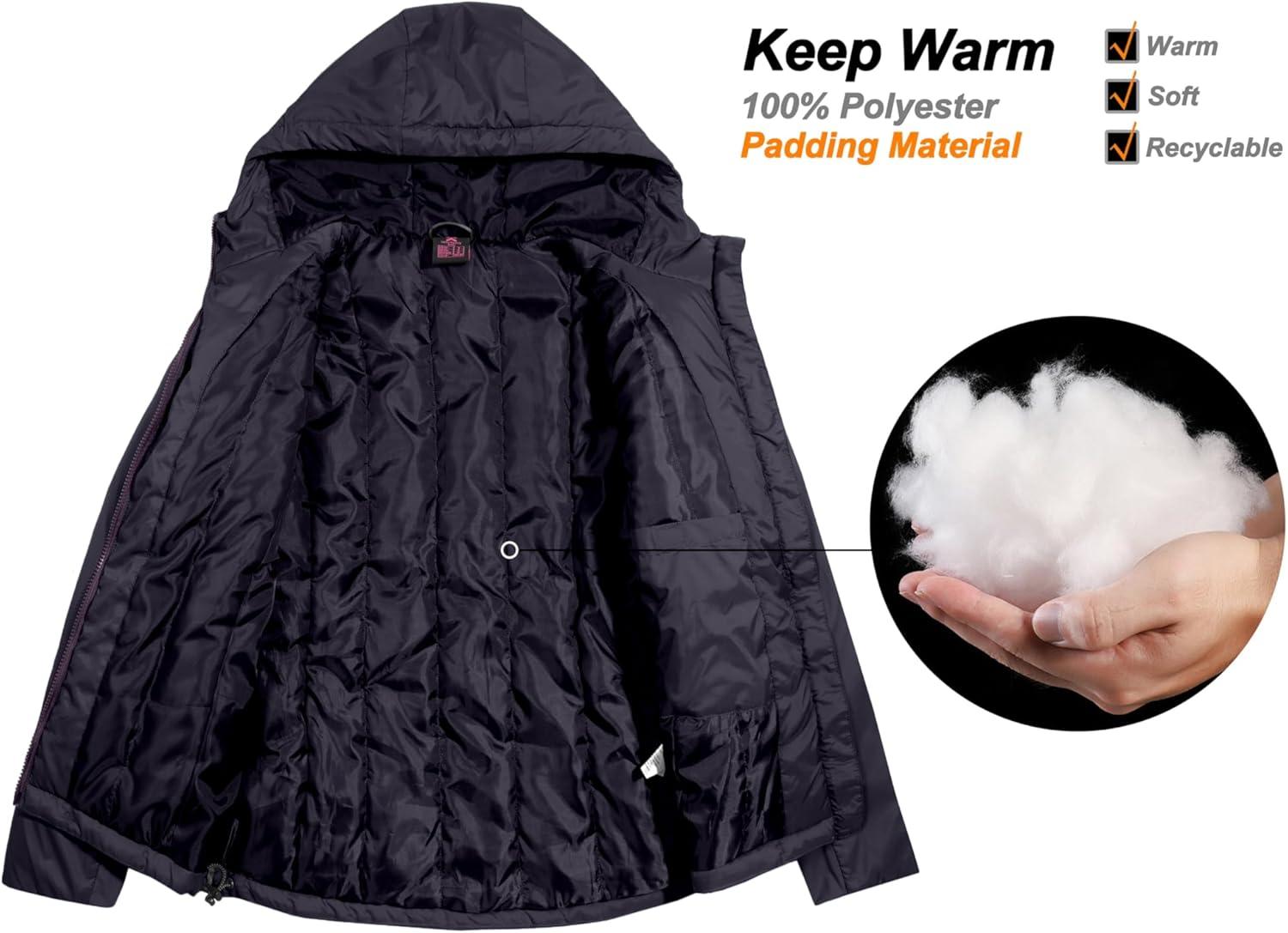 imageLittle Donkey Andy Womens Puffer Jacket Lightweight Windproof Warm for Hiking Travel Ski with Recycled InsulationPurple