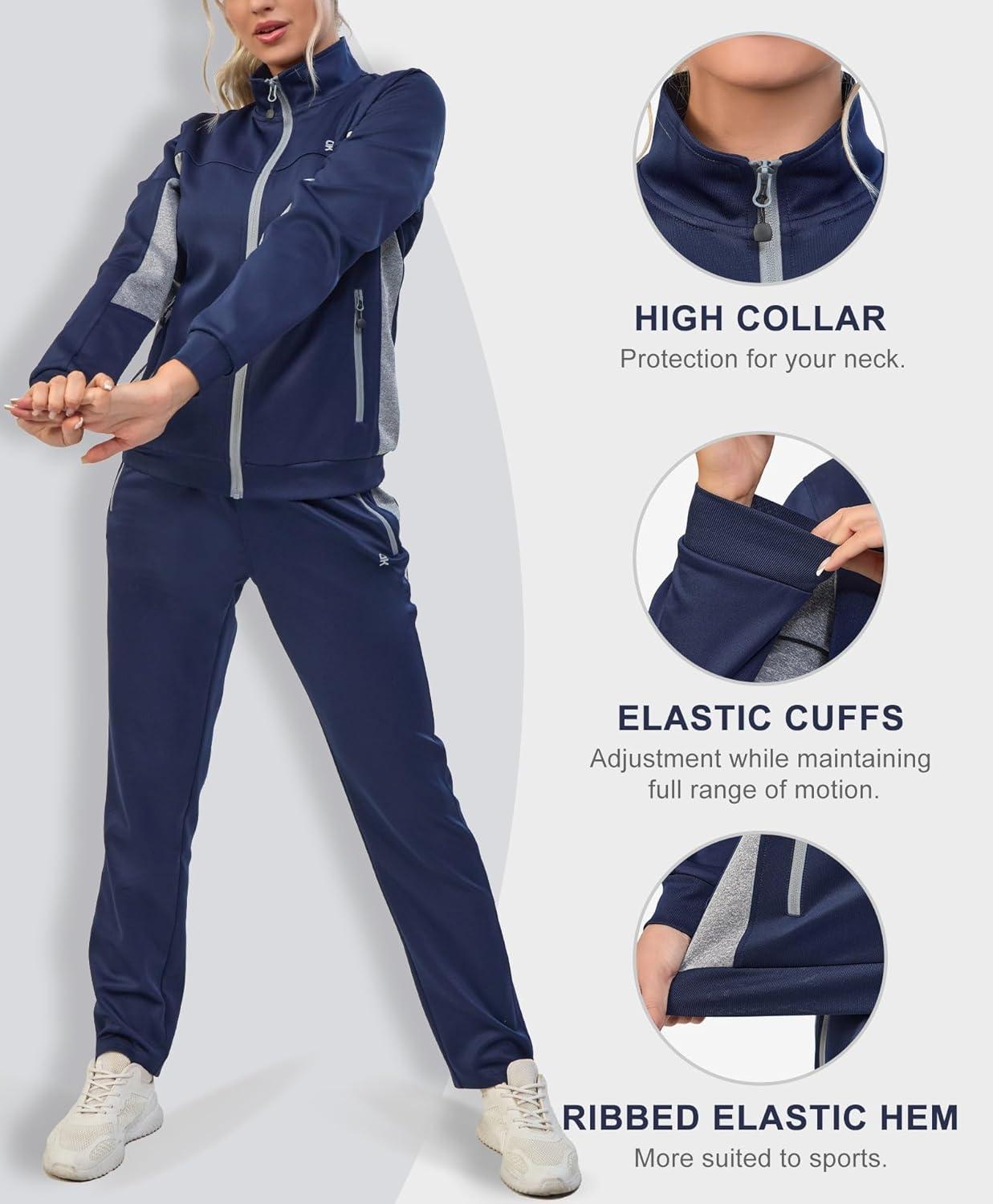 imageLittle Donkey Andy Womens Tracksuit Set 2 Piece Sweatsuit Outfits Long Sleeve Zip Up Lounge Jogger Set with Zipper PocketNavy