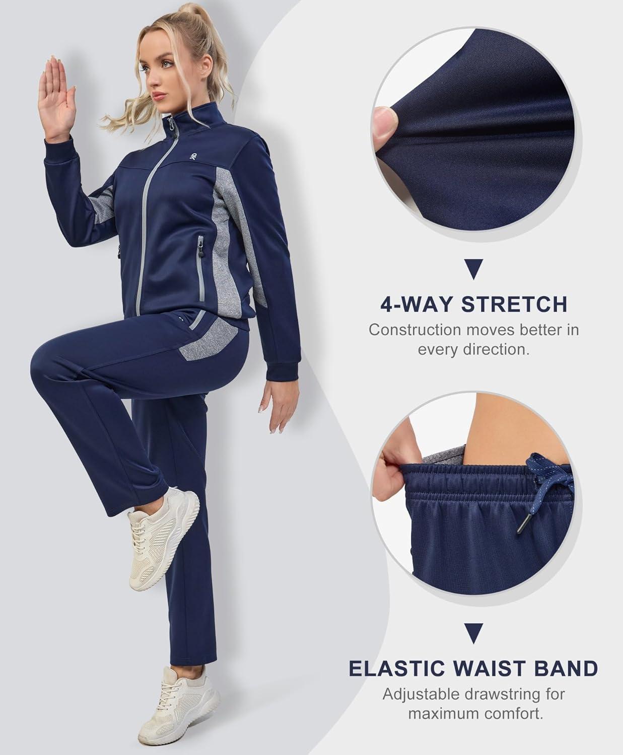 imageLittle Donkey Andy Womens Tracksuit Set 2 Piece Sweatsuit Outfits Long Sleeve Zip Up Lounge Jogger Set with Zipper PocketNavy