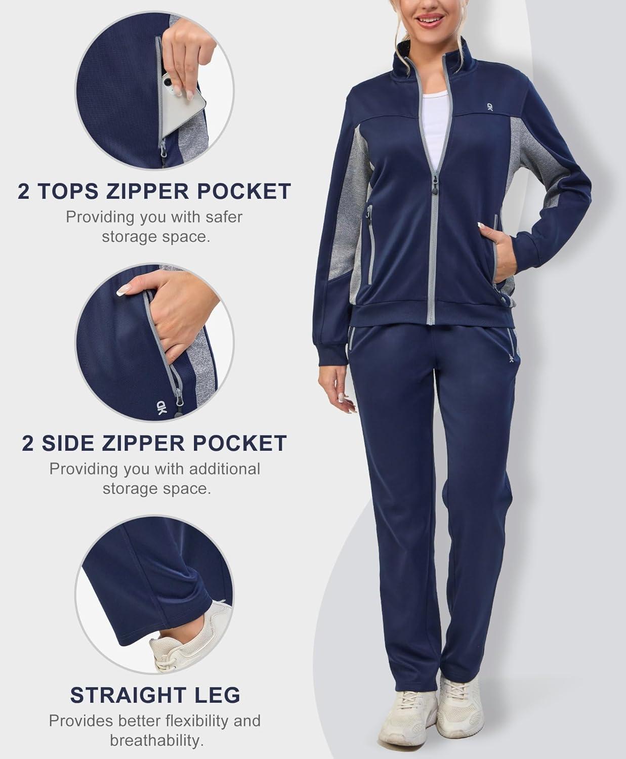 imageLittle Donkey Andy Womens Tracksuit Set 2 Piece Sweatsuit Outfits Long Sleeve Zip Up Lounge Jogger Set with Zipper PocketNavy